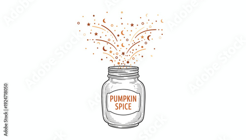 Pumpkin Spice Jar Magic Sparkles Stars Moon Crescent Moon Autumn Season