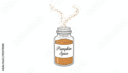 Pumpkin Spice Jar with Falling Powder, Autumn Season Ingredient