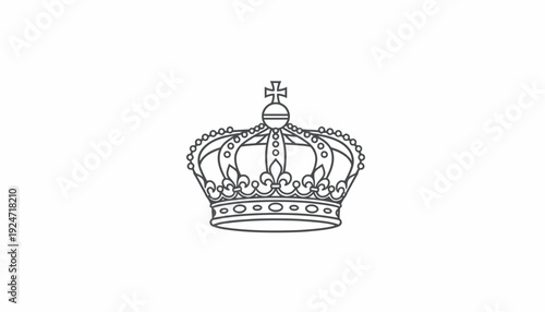 Royal Crown Emblem, Heraldic Symbol of Monarchy, Luxury and Power, Vector Line Art