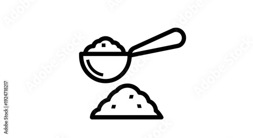 Scoop of powder with pile of powder, dietary supplement, protein powder, scoop icon