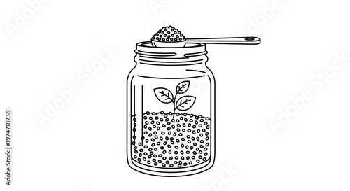 Seed Germination Jar with Spoon and Plant Sprout