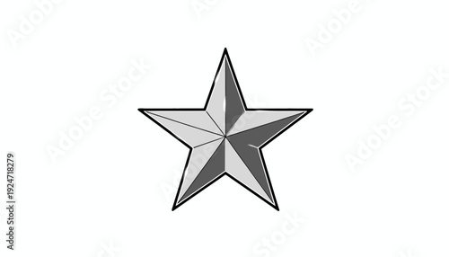 Shiny Silver Star Icon with Shading, Five Pointed Star, Graphic Element