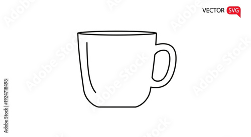 Simple Line Art Mug Icon Vector Illustration, Minimalist Coffee Cup Outline Graphic
