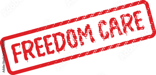 Distressed red rubber stamp displaying the important words Freedom Care for various health and social initiatives