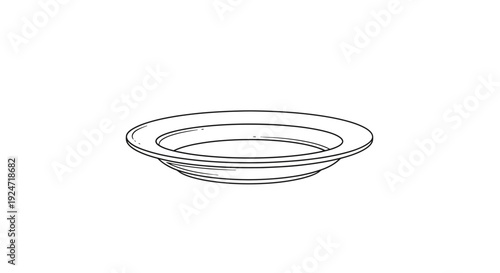 Simple Line Drawing of a Round Plate, Isolated on White Background