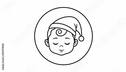 Sleeping Baby Face Icon with Nightcap, Sweet Dreams, Peaceful Sleep