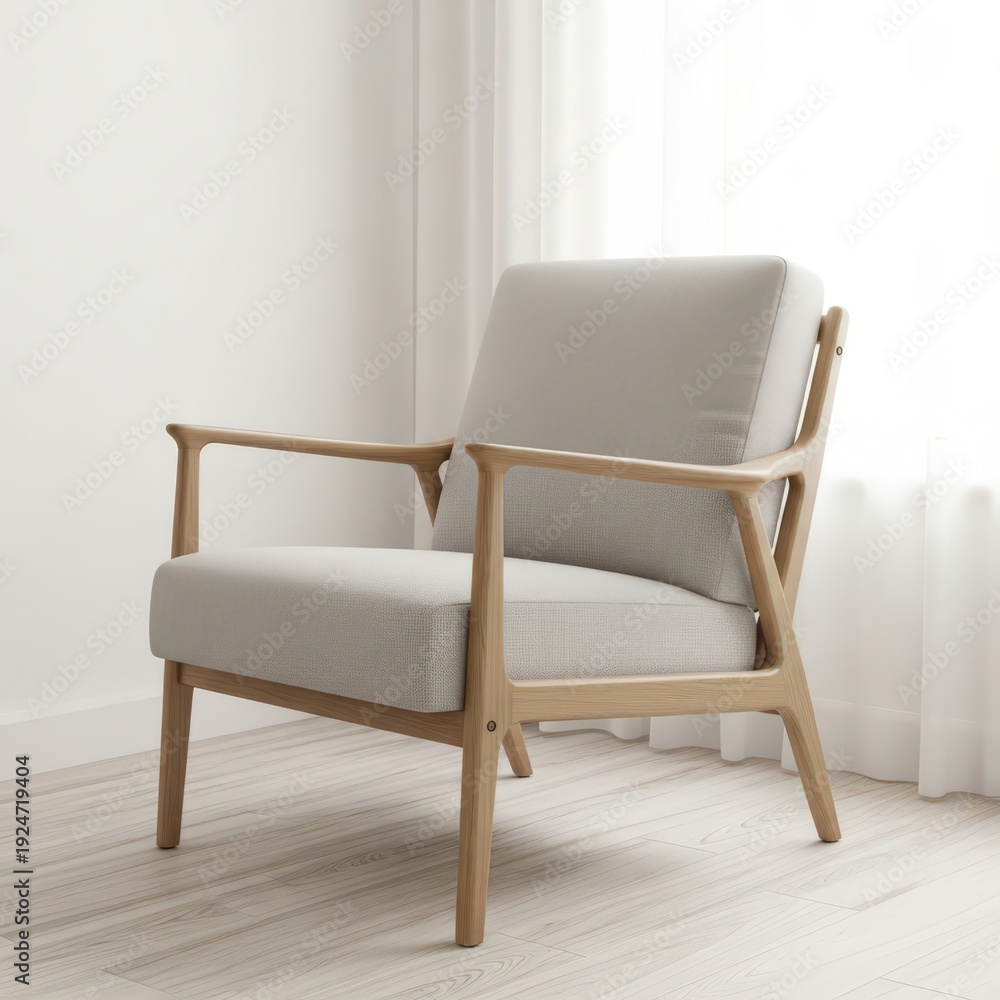 Fototapeta premium Modern Minimalist Armchair in a Bright Room with Natural Light