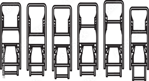 Six empty chairs arranged in a row with armrests and legs visible Vector