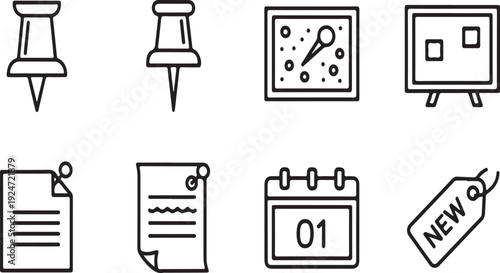 Assorted icons representing office supplies and documents Vector