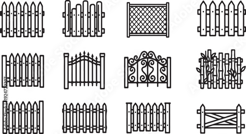 Assorted fence styles and designs for various applications and aesthetics Vector