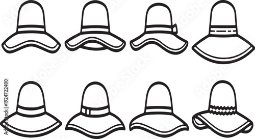 Assorted hats and caps displayed in a grid pattern with various styles and designs Vector