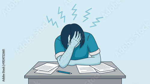 Stressed Person Holding Head at Desk with Papers Feeling Overwhelmed