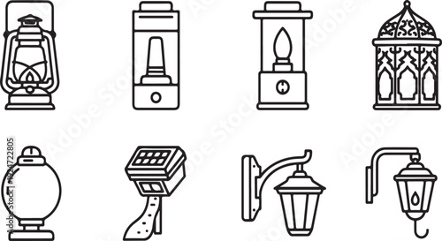 Assorted vintage and modern lighting fixtures and lanterns Vector