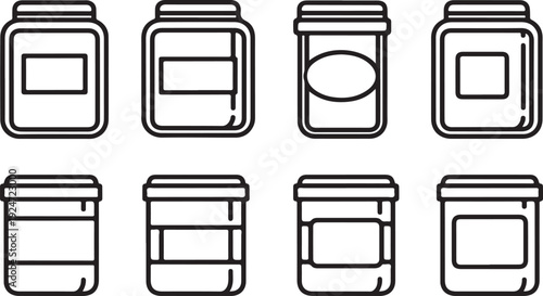 A collection of various jars and containers with different lids and labels Vector