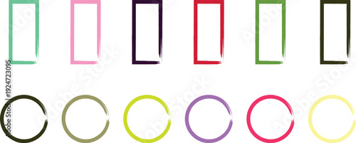 A collection of colorful rectangles and circles in various colors and styles