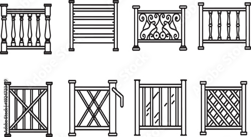 Variety of decorative wrought iron gate designs showcasing intricate patterns and styles Vector