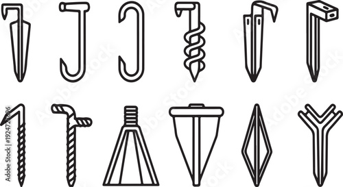 A collection of various types of nails and fasteners used in construction and woodworking Vector
