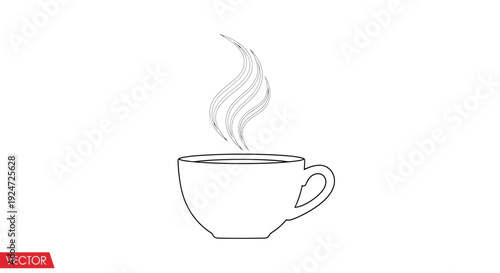 Steaming Hot Coffee Cup Vector Line Art