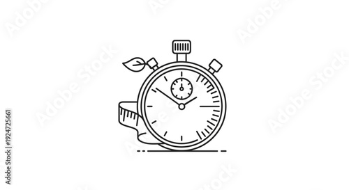 Stopwatch with Measuring Tape and Leaf Icon: Time for Healthy Lifestyle and Weight Loss Concept