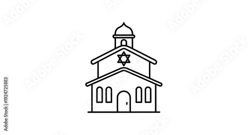 Synagogue Icon, Jewish Temple Building, Star of David Symbol, Religious Architecture Outline