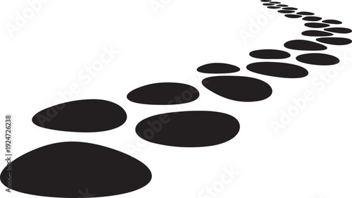 Black stepping stones on white background for navigation guidance