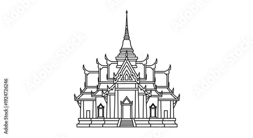 Thai Temple Outline Icon - Traditional Buddhist Architecture