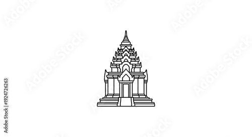 Thai Temple Outline Icon - Traditional Buddhist Architecture