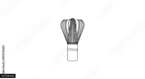 Traditional Bamboo Matcha Whisk (Chasen) - Line Art Illustration