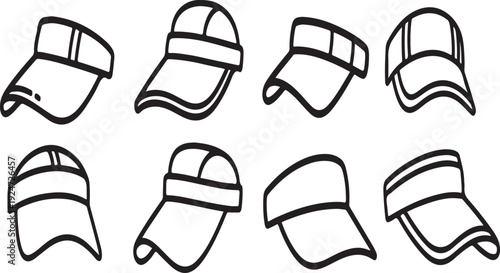 Variety of stylish baseball caps showcasing different designs and shapes Vector