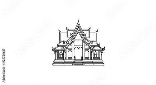 Traditional Thai Temple Architecture Outline Icon