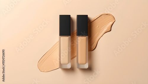 Liquid makeup foundation bottle with cosmetic cream splash isolated on  background