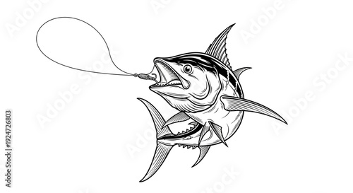 Tuna Fish Jumping Out of Water, Biting Fishing Lure, Fishing, Ocean Wildlife, Sport Fishing