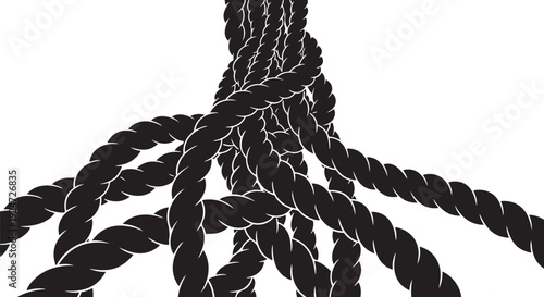 Tangled black ropes on a white background illustration