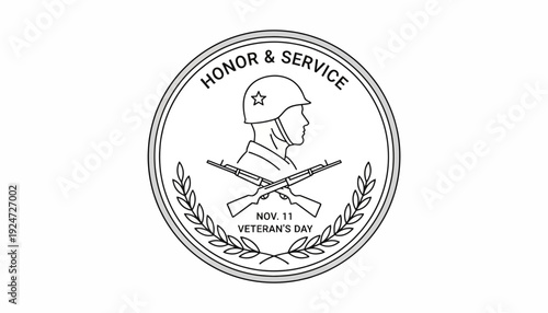 Veterans Day Emblem: Soldier, Rifles, Laurel Wreath, Honor & Service