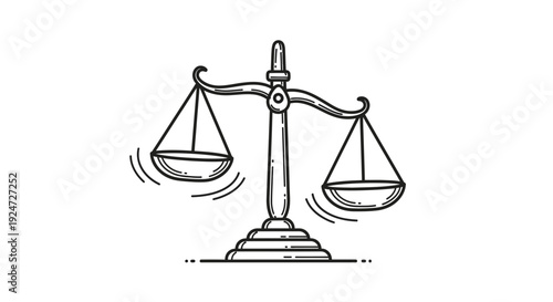 Vintage Scale of Justice Drawing - Symbol of Law, Balance, and Fairness