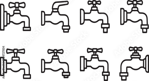 Eight different types of faucets with varying designs and features Vector