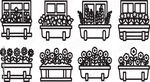 Assorted flower arrangements in varying containers and styles Vector