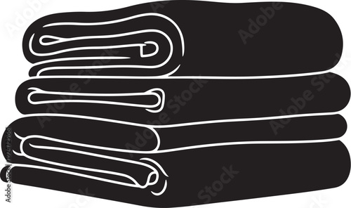 Stack of black folded towels on white background illustration