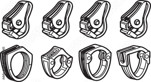 A variety of different types of pulleys and their mechanisms and designs Vector