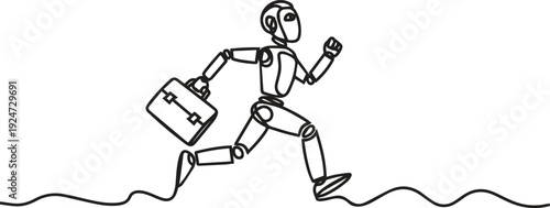 Man with briefcase running, abstract line art, motion vector illustration
