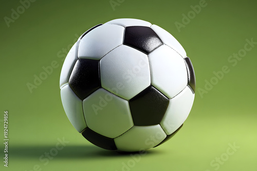 Soccer ball on a green background with bright lighting creating contrast