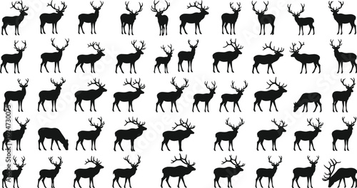 Black silhouette of frog collection featuring various jumping and sitting poses of amphibians isolated on white background cad drawing flat vector illustration