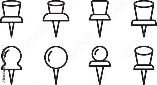 A variety of push pins and thumb tacks with different colored tops and bases Vector