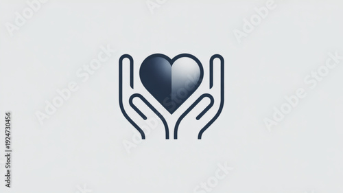 Hands cradling a heart symbol representing love care and compassion in a simple modern vector illustration