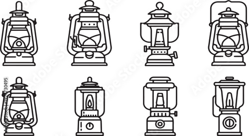 A collection of vintage lanterns and lamps in various designs and styles Vector
