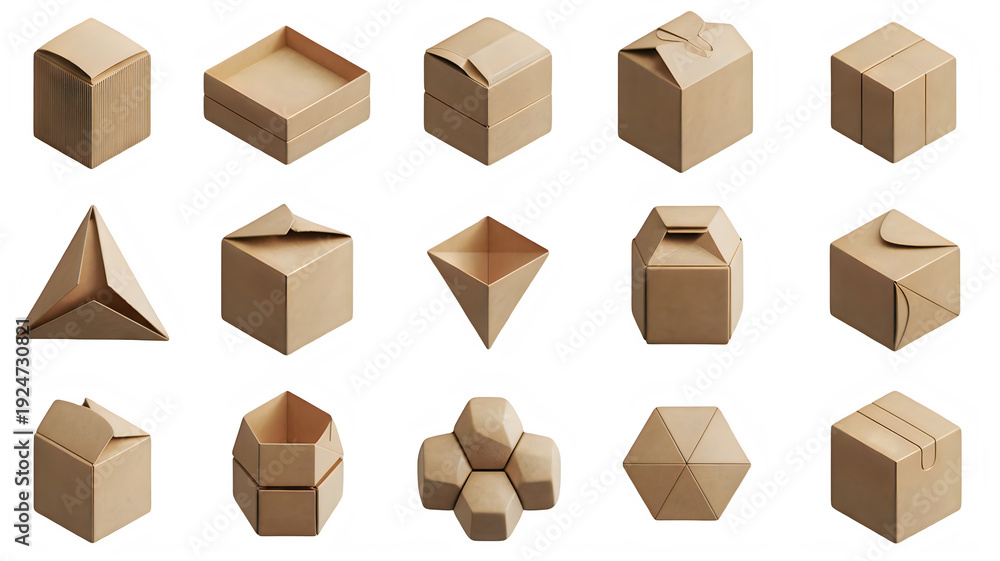 Fototapeta premium Collection of geometric shapes arranged in a visually appealing pattern with varying colors and orientations