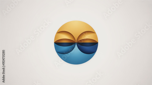 Vibrant abstract circle design with blue and yellow gradient shapes on a light gray background