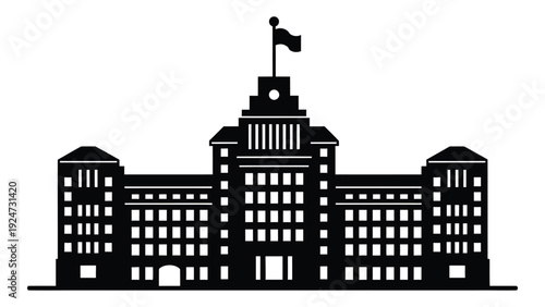 A large building with a flag on top isolated on white background, Vector