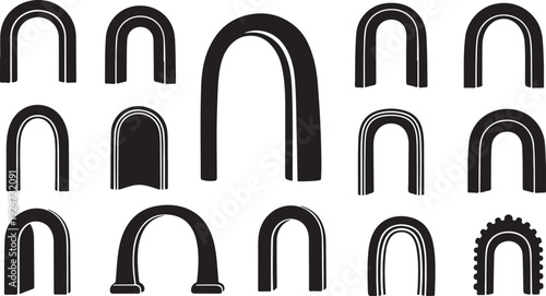 Collection of various black arches and gateways on white