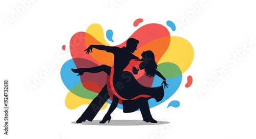 Wallpaper Mural Couple Dancing Silhouette with Colorful Abstract Background Torontodigital.ca
